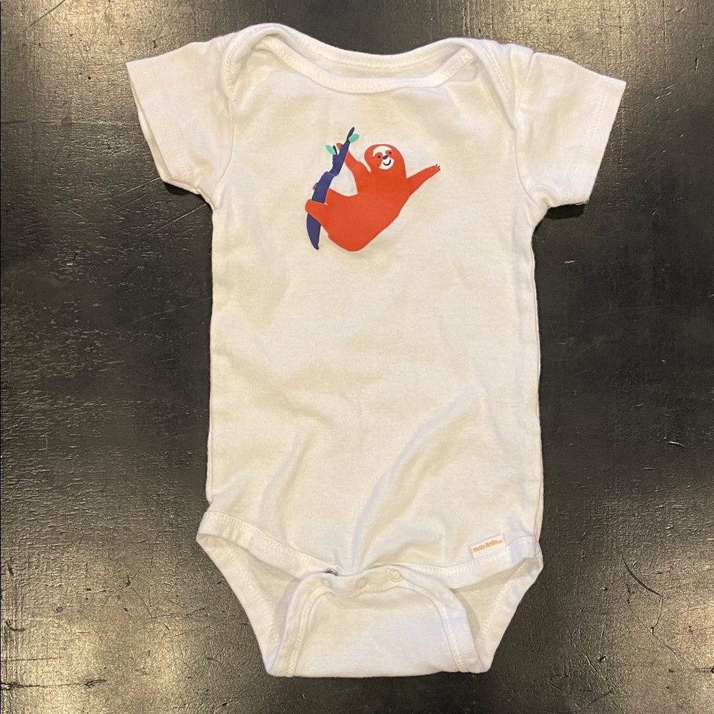Adorable White Bodysuit with Red Sloth Design